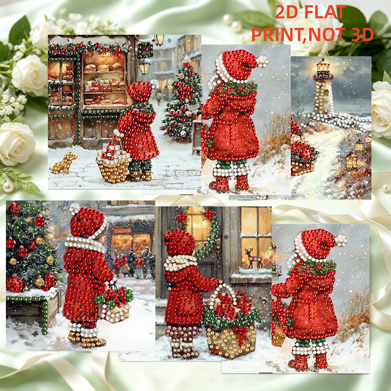 TEMU 6-sheet New Diamond Painting Greeting Cards, Retro Winter Red Coat Christmas Gift Scenery, Birthday And Holiday Cards, Adult Handmade Party