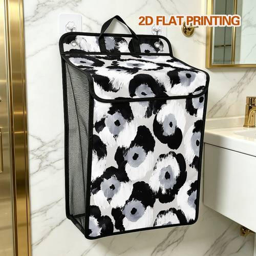 item picture 2d flat 1pc wall mounted laundry basket black and white floral print collapsible storage basket with lid handles 2 non marking hooks organizer for bedroom bathroom laundry saving home decor perfect gift idea