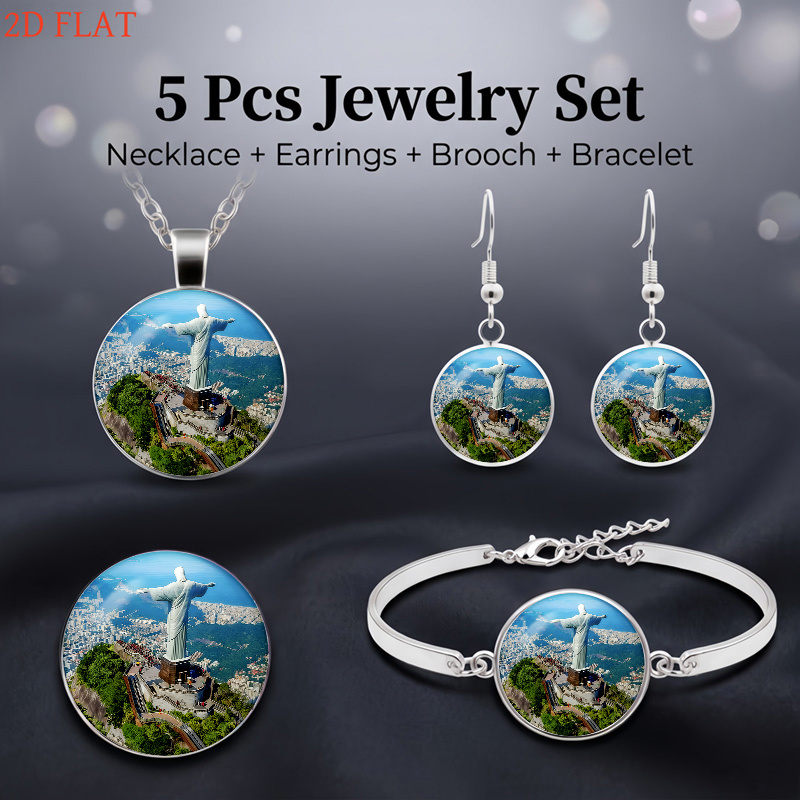 5pc Christ The Redeemer-Themed Women's Jewelry Set