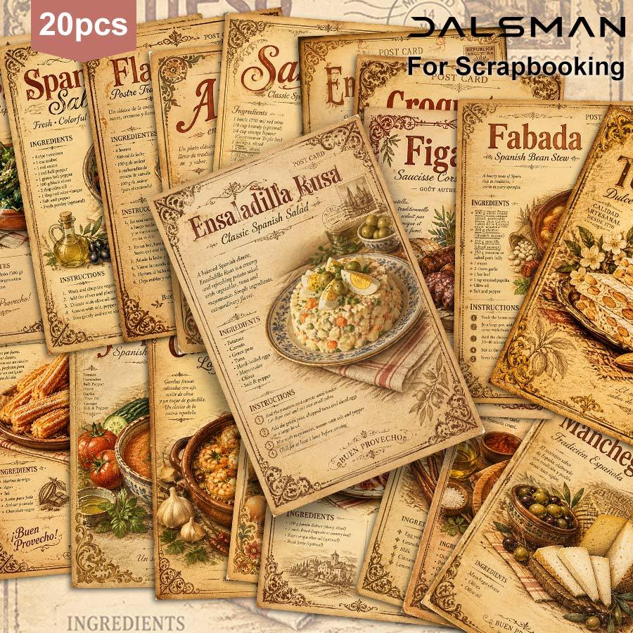 TEMU Set de 20 tarjetas postales DALSMAN Vintage de recetas de comida española, culinario retro para decoración de cocina y regalos de recuerdos de