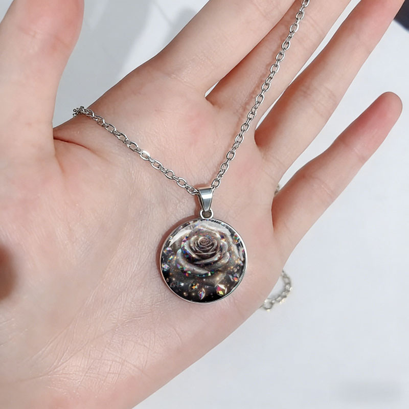 Women's Iridescent Crystal Rose Pendant Necklace, Light Luxury
