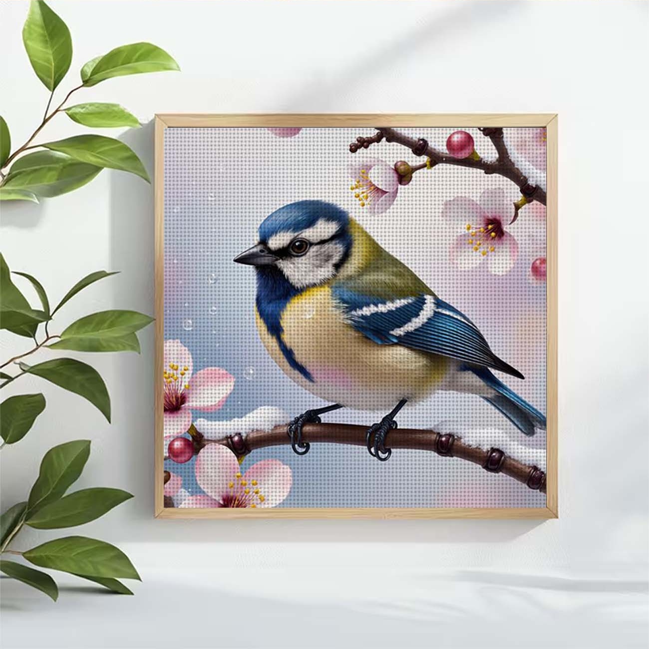 DIY Cross-Stitch Printed Kit, Unframed, Blue and Yellow Bird Design