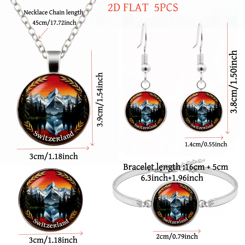 5pcs Switzerland Landscape-Themed Women's Jewelry Set, Gift