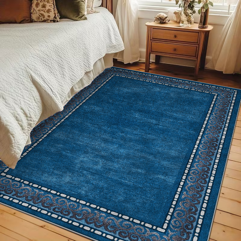 item picture   geometric border velvet printed rug machine washable and non slip suitable for living room bedroom entryway hallway dining room elegantly enhances   texture complementing a modern minimalist style