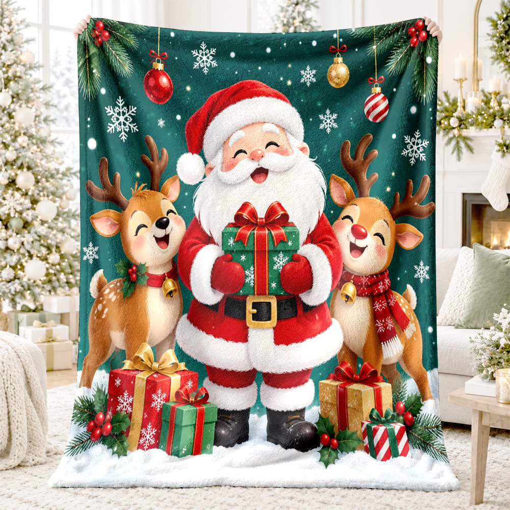 Image of 2d Flat 1pc Christmas Gift Snowflake Ornament Print Soft Printed Blanket Nap Cover Blanket For Sofas Bedrooms Christmas Holiday For Ship From Local Warehouse