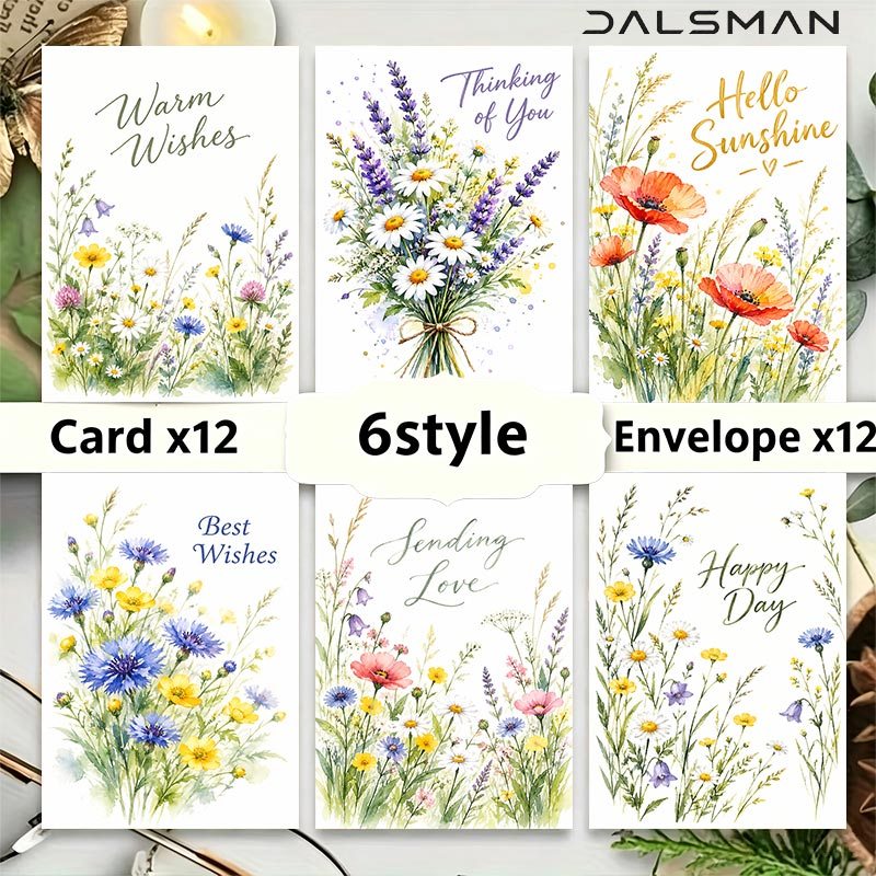 1 set 12pcs 24pcs 12pcs floral greeting cards with envelopes watercolor flower note cards for   birthday anniversary thank you and   stationery set  