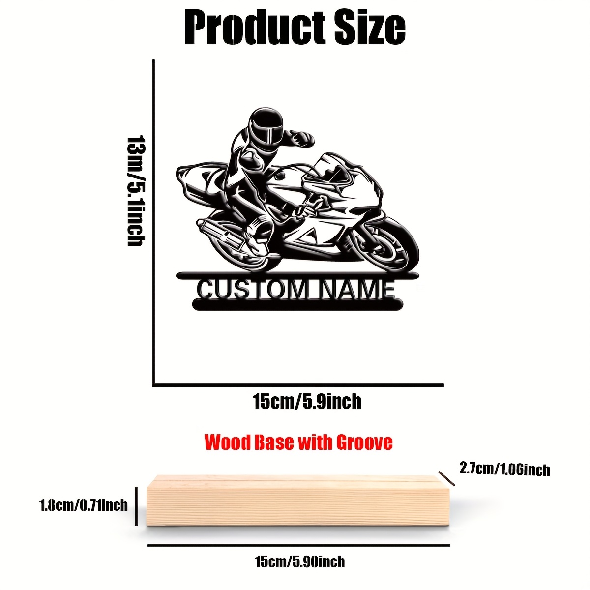 TEMU 1pc Personalized Motorcycle Rider Wrought Iron Desktop Ornament, Customizable Desk Decoration With Wooden Base, For Living Room, Bedroom, Office