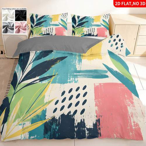 2 3pcs 2d flat printing boho tropical leaf print duvet covers soft bedding with multi color abstract geometric watercolor art pattern 1 duvet cover and 1 2 pillowcases without core