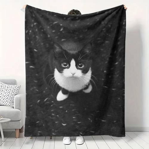 öğe resmi 1 adet siyah i̇nek kedi battaniye, rahat ultra yumuşak polyester , tüm mevsimlere uygun ev ve ofis uykuları için sıcak battaniye, ve arkadaşlar için modern hediye, yüksek kaliteli kumaş el i̇şi dayanıklı solmayan, ve taşınabilir