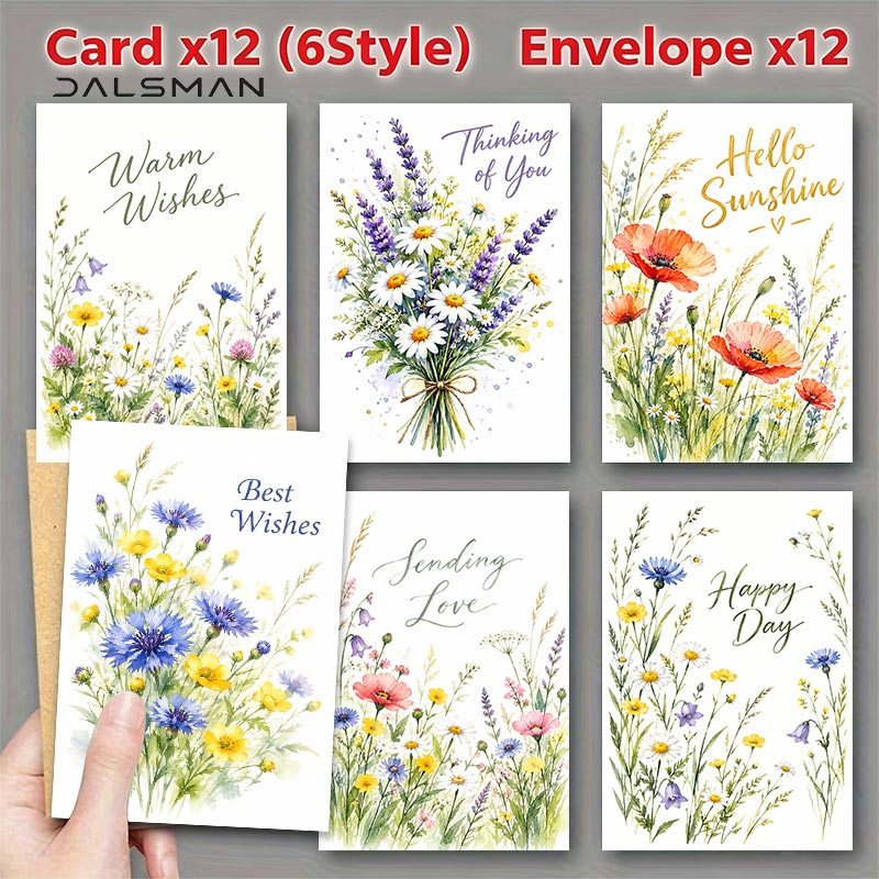 1 set 12pcs 24pcs 12pcs floral greeting cards with envelopes watercolor flower note cards for   birthday anniversary thank you and   stationery set  