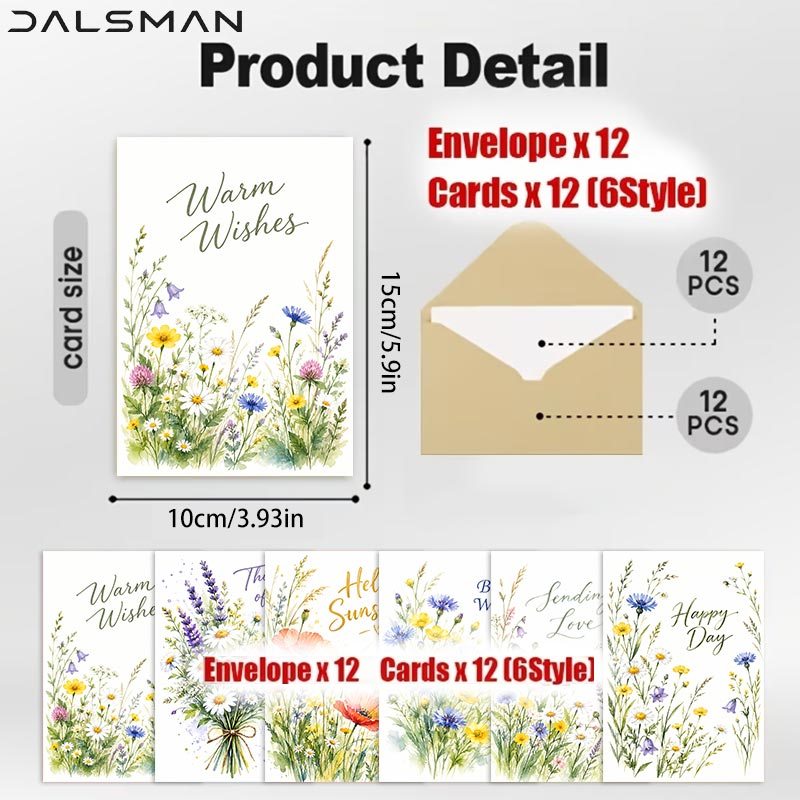 1 set 12pcs 24pcs 12pcs floral greeting cards with envelopes watercolor flower note cards for   birthday anniversary thank you and   stationery set  