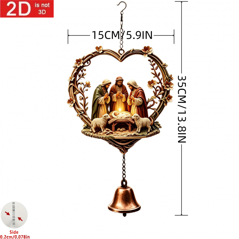 TEMU 2d Flat, Acrylic Carved Heart Birth Scene Single Bell Wind Chime Pendant, Suitable For Garden Trellises And Indoor Windowsills, Bell Jingle With