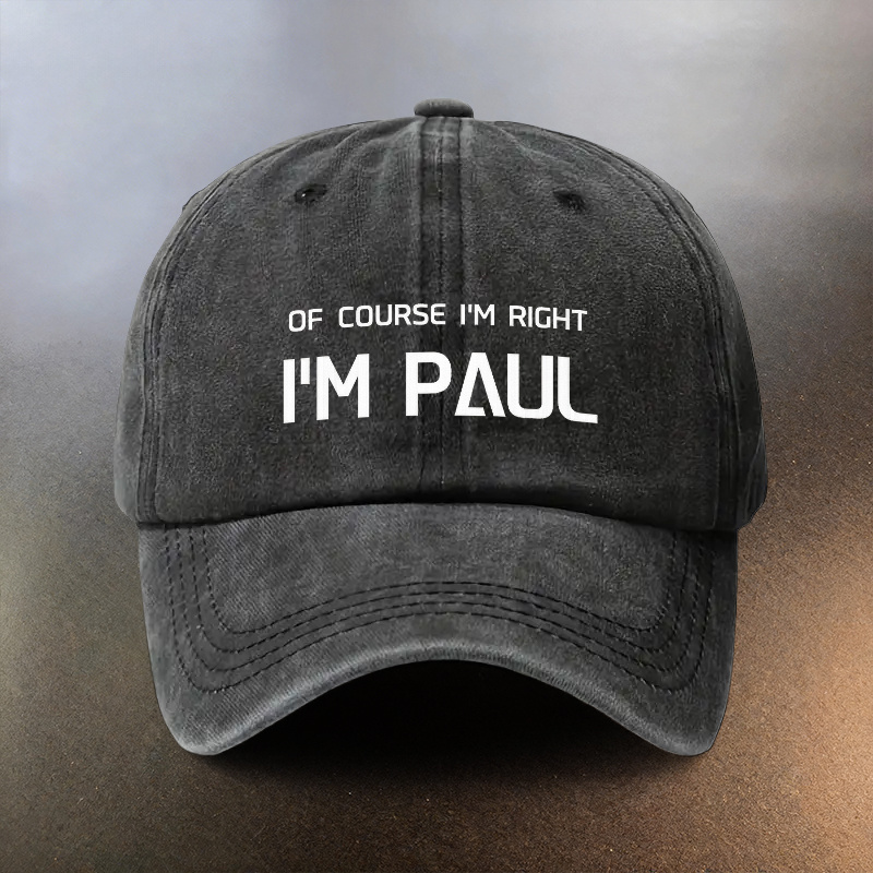 TEMU A Washed Featuring ' I'm Right I'm Paul', Daily And. This Stylish Hat Is A Must-have For Couples