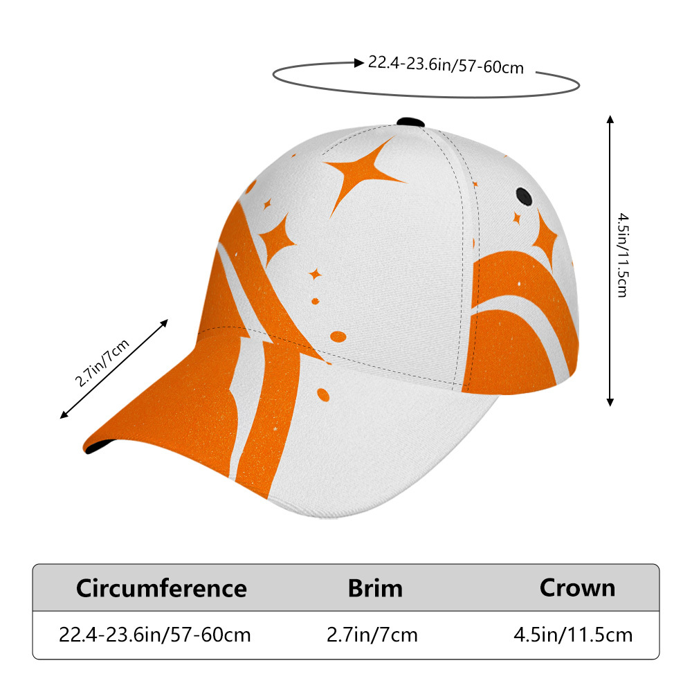 TEMU 1 Casquette de baseball unisexe 2D plate orange avec motif , réglable à bouton-pression, en polyester respirant, pour les activités de , et une