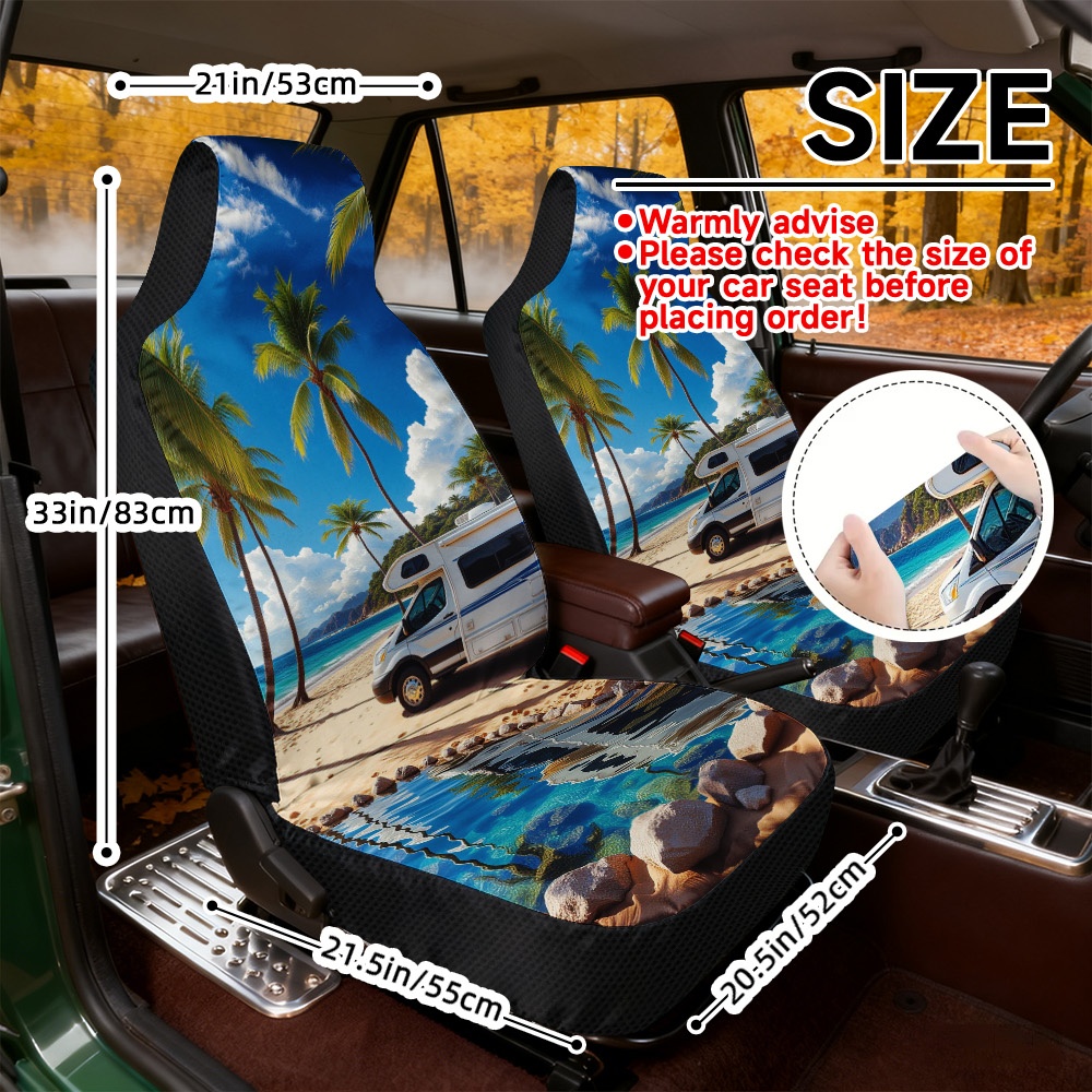TEMU 2d Flat Printing, 2pcs Car Seat Covers Front Seat, Seat Upholstery Covers, Van Adventure Print, , Machine Washable, Compatible With Most,