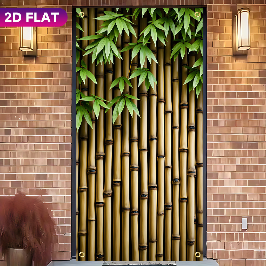 TEMU 2d Door Curtain, 2d Flat 1pc, Bamboo Background, Machine Washable Polyester Fabric, Interior Entrance Decoration, Porch Banner, No Power