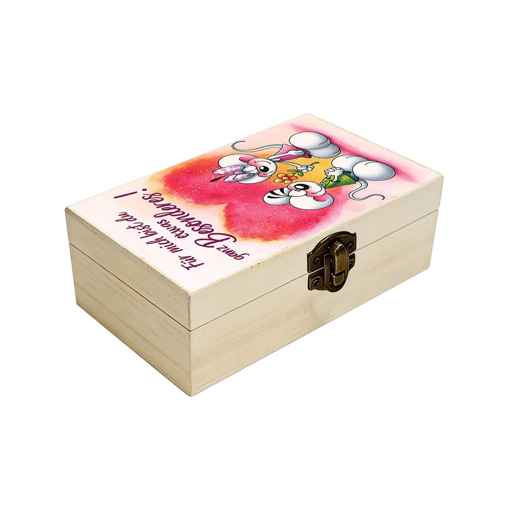 Image of 1pc Wooden Storage Box, With Adorable Mouse Couple & Heart - Shaped Pattern, Gift Storage Box, Keepsake Box, Trinket Organizer For Valentine's Day, Anniversary, Home Decor, Sweet &