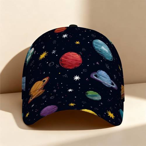imagen del artículo gorra de béisbol unisex ajustable tipo snapback con estampado de planetas coloridos y solar - sombrero con visera para correr, , uso , regalo con temática espacial, para fiestas de navidad y