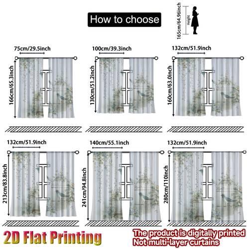 2d flat 2d flat 2d flat gauze curtain 2pcs birds and ivy cages pattern light filtering chic chiffon semi sheer curtain festive decorations gifts tulle curtains easy to hang for bedroom office room and study