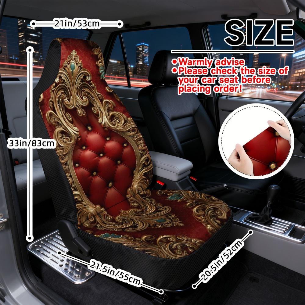 TEMU 2d Flat Printing, 2pcs Car Seat Covers Universal Fit Seat Covers, Comfortable Car Seat Covers, Machine Washable, Durable, , Ornate Red , 2d Flat