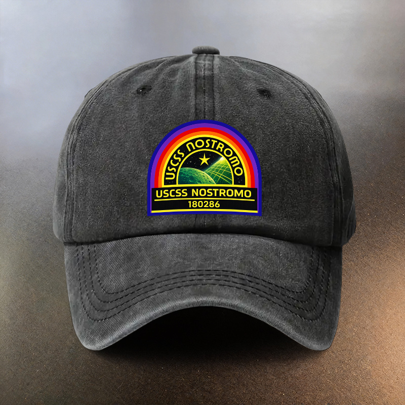 TEMU Uscss Nostromo 180286 Printed Washed , Casual Outing Sunshade Baseball , Fashion Couple Essential Hat, Retro Spaceship Badge Design, Unisex