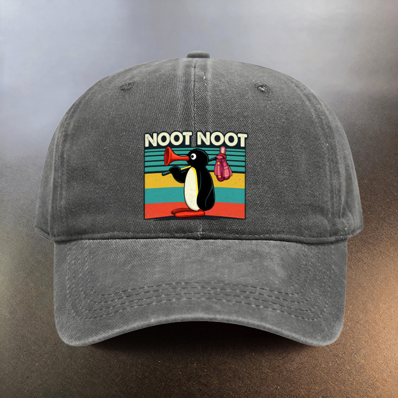 TEMU Casquette Snapback Unisexe NOOT NOOT - Casquette de Baseball Vintage Délavée avec Imprimé , Légère, Adaptée aux Sorties Quotidiennes, Cadeau,