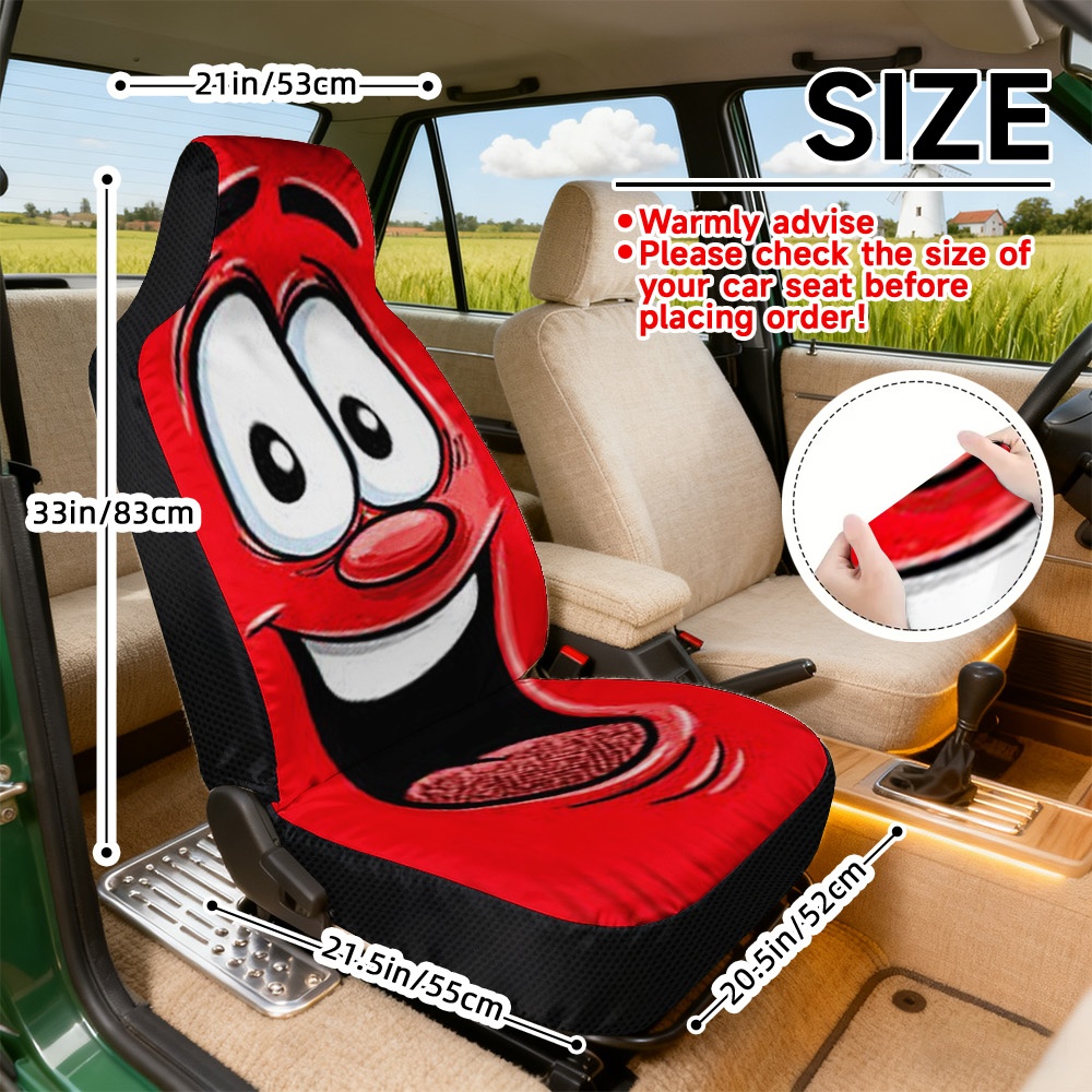 TEMU 2d Flat Printing, 2pcs Smiling Cartoon Face Print Universal Seat Covers, Car Seat Cover Front Seat, Durable, , Machine Washable, Compatible With