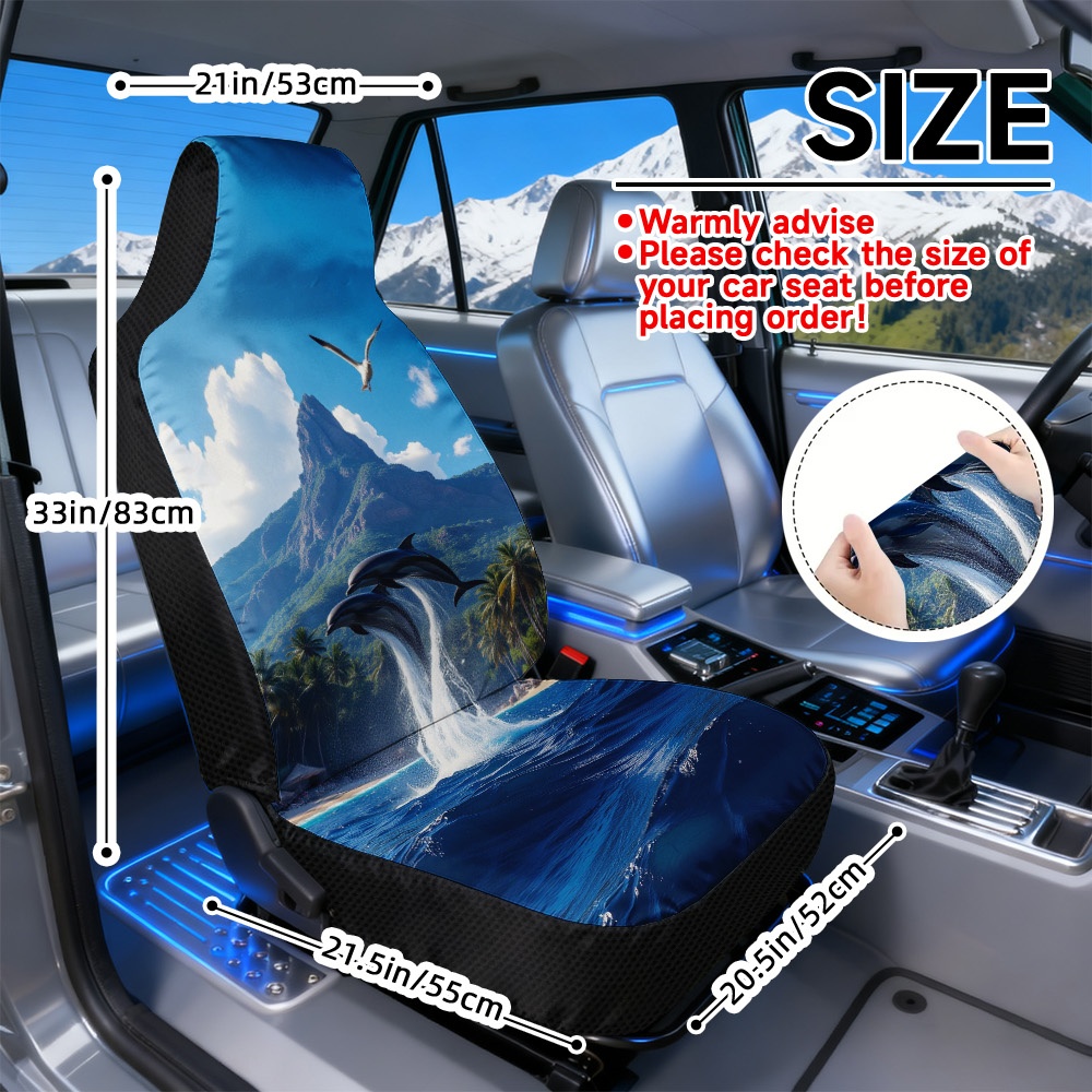 TEMU 2d Flat Printing, 2pcs Jumping In Paradise Print Car Seat Covers, Comfortable Front Seat Covers, , Machine Washable, Vehicle Interior Car Seat