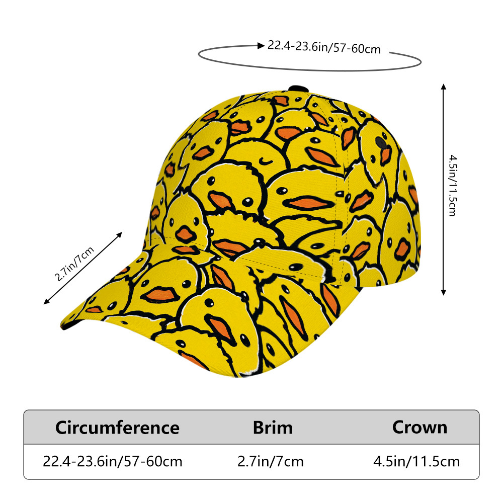 TEMU 1pc 2d Flat Cute Yellow Duck Faces Print Classic Baseball Cap â Lightweight Polyester Duckbill Hat, Adjustable Design, Perfect For Casual Wear
