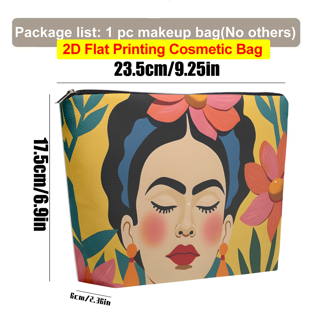 Image of Makeup Bag 1pc, Artwork With Flowers Cosmetic Bag With Zipper Closure, Large Capacity Linen Makeup Bag Cute Fashion Wallet Makeup Bag Portable Storage Bag Travel Cosmetic Bag Holiday Gift