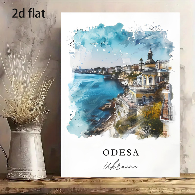 TEMU 2d Flat, 1pc -themed Framed Wall Art - Seaside Watercolor Painting Suitable For Living Room, Kitchen Decor, Modern Ukrainian Cultural Gift,