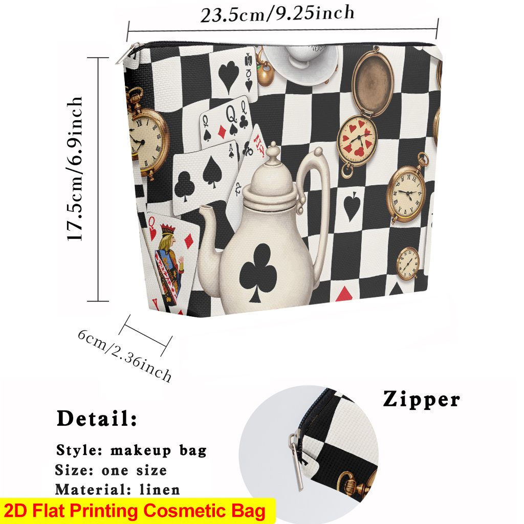 TEMU 1pc Alice-themed Women' Linen Makeup Bag With Alice Design - Lightweight Zippered Travel Cosmetic Organizer Suitable For Cosmetics, Stationery &