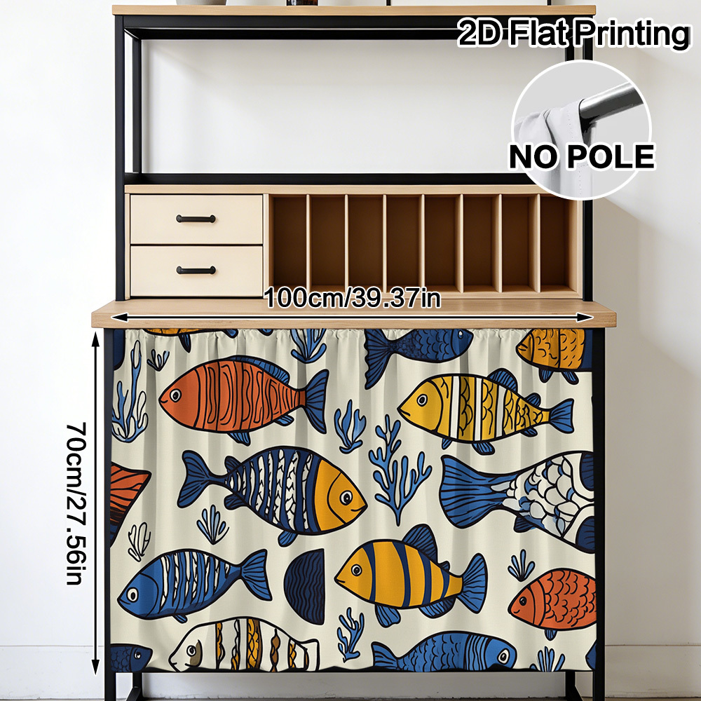 TEMU Plat 2D, Plat 2D, 1 pièce Rideaux décoratifs avec illustration de poisson coloré pour armoires, parfaits pour armoire de rangement de cuisine,