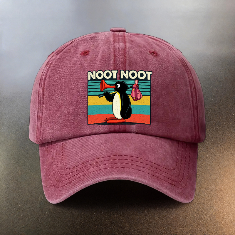 TEMU Casquette Snapback Unisexe NOOT NOOT - Casquette de Baseball Vintage Délavée avec Imprimé , Légère, Adaptée aux Sorties Quotidiennes, Cadeau,