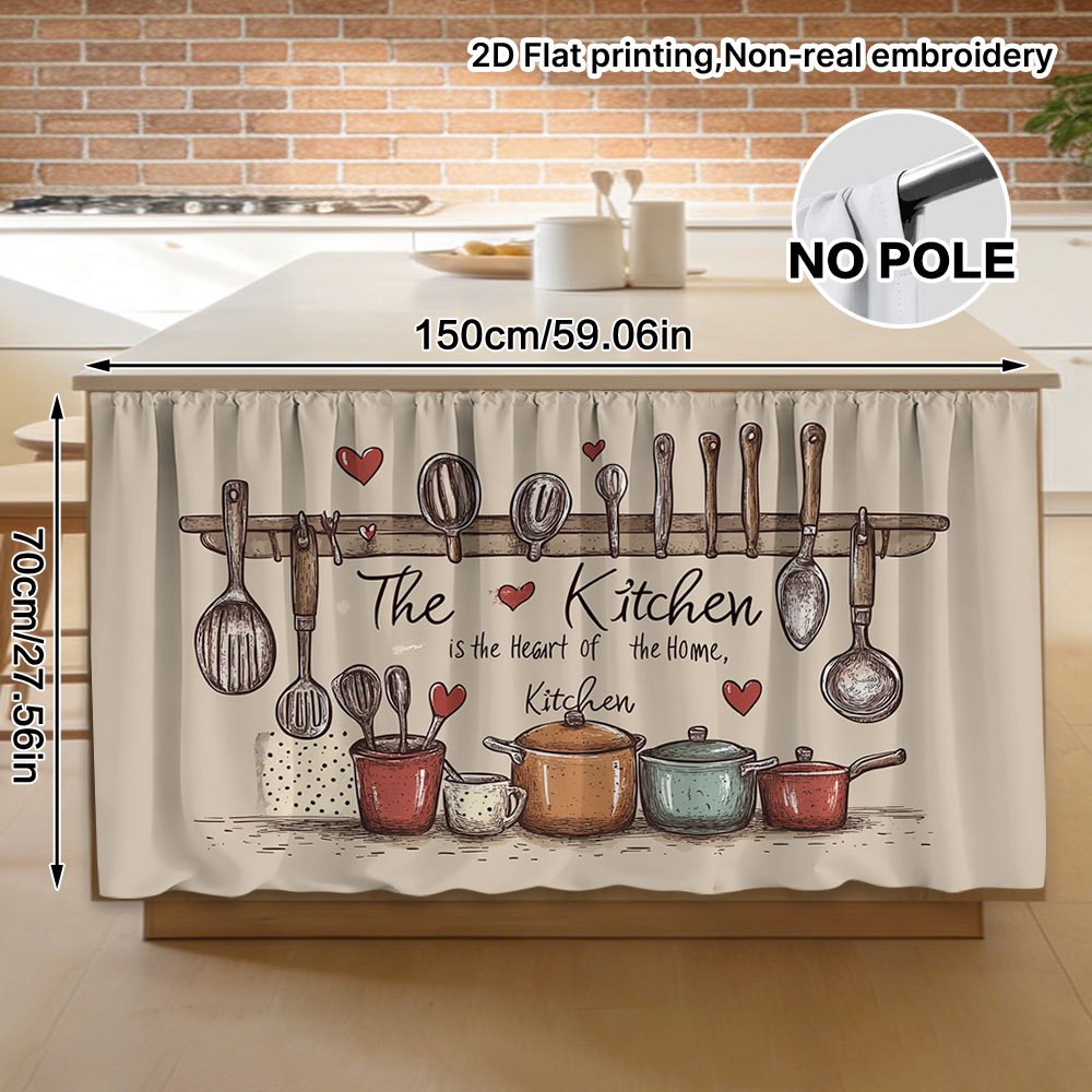 TEMU Cortina para gabinete 2D , 1 pieza - de utensilios de cocina y corazones, diseño práctico para colgar, fácil instalación, lavable, estructura