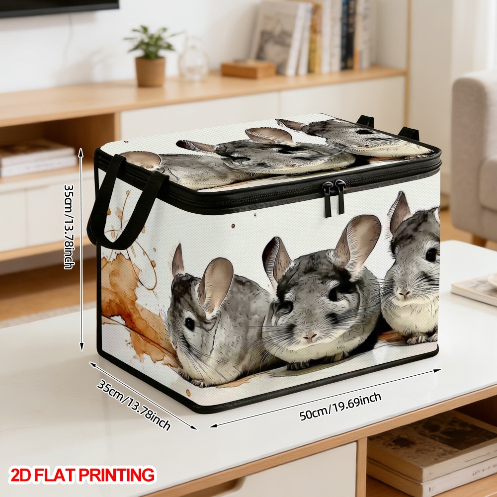 TEMU 1pc Chinchilla-themed Storage Basket With Lid - Fluffy Oxford Cloth Hamper Suitable For Clothes,, Laundry Sorting, Rectangular Bin For, Room,