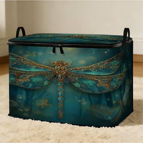 item picture foldable zipper storage box lidded storage container valentines day gilded blue winged dragonfly suitable for clothes pants and bedding storage suitable for supplies storage under bed storage wardrobe organization