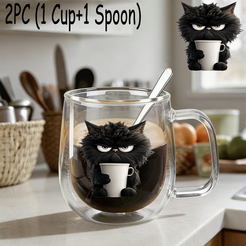 TEMU 2pcs(1pc Glass Cup 1pc Spoon),insulated Double-walled Borosilicate Reusable Water Cup With Handle,large Capacity Clear Coffee Mug For Beverages