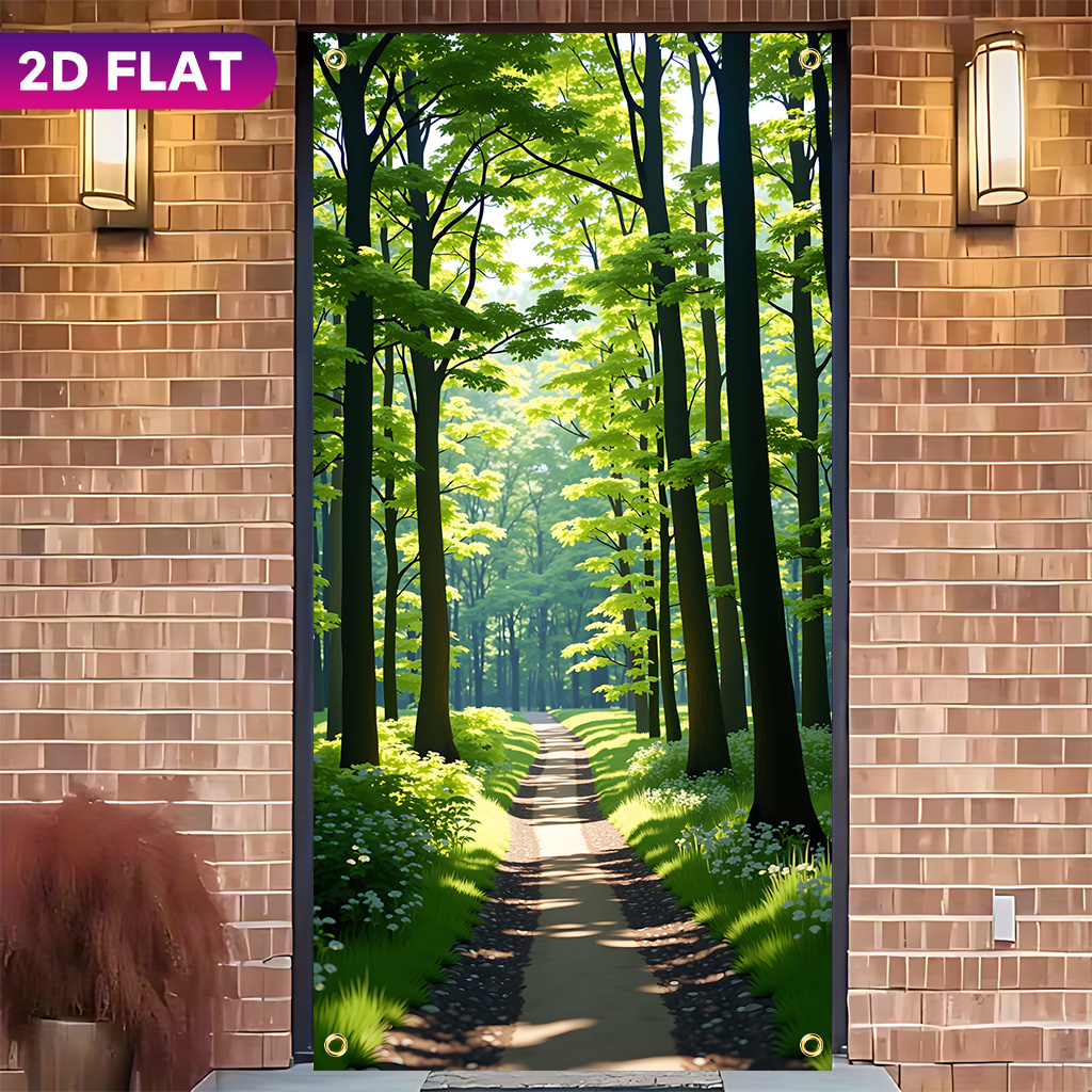 TEMU [2d Door Curtain] A 2d Flat Door Curtain, Bright Sunlight On A Forest Path, Machine Washable Polyester Fabric, Indoor Entrance Decoration, Porch