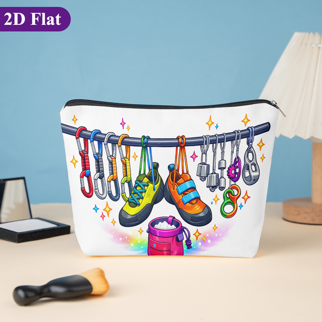 TEMU Una bolsa de maquillaje con una ilustración de equipo de escalada con divertidos estampados, para guardar artículos de tocador y cosméticos, así