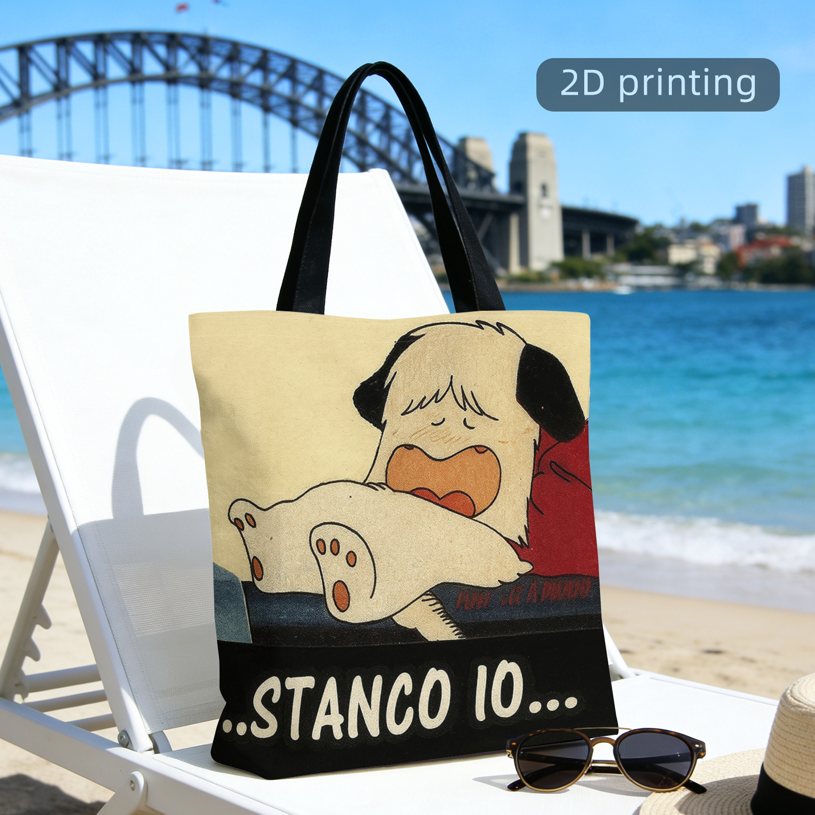 TEMU Borsa a da donna Io' stampa 2D con design in stile cartone animato di un cane che sbadiglia e dentro. Questa borsa a spalla riutilizzabile ed
