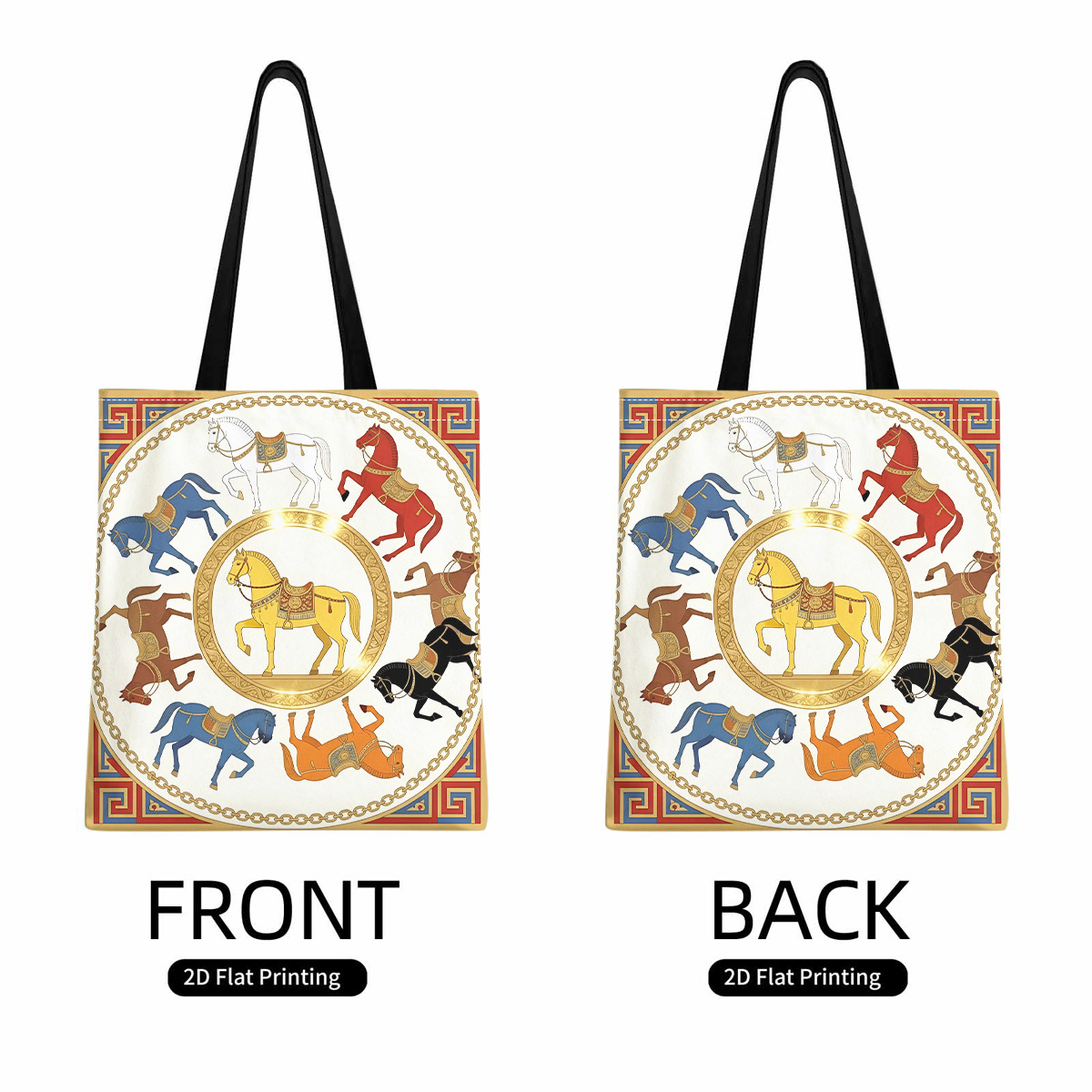 TEMU 1pc Horses, Circular Pattern Print Shoulder Bag, Hand Carry With Open Top, Lightweight & Spacious Design For Shopping, Stylish , Design, Sturdy