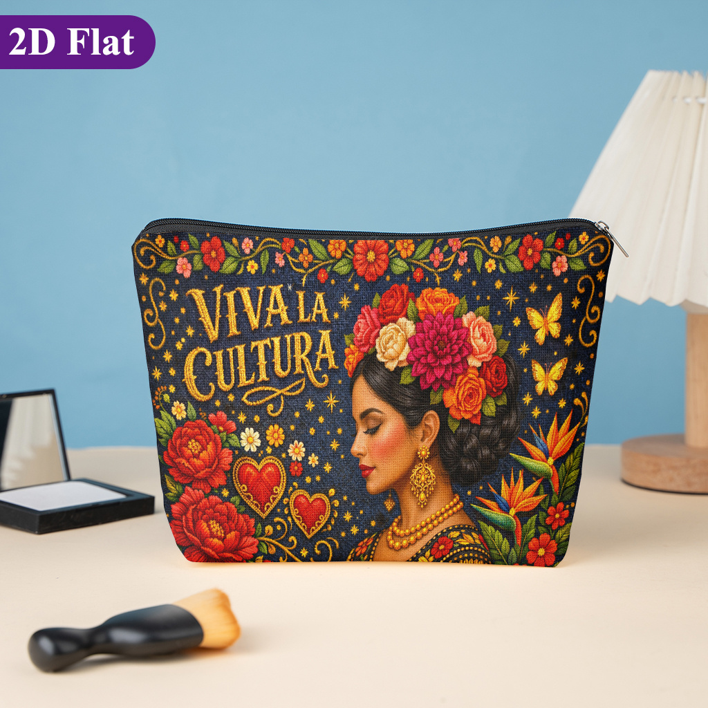 Image of Cosmetic Bag 1pc, Colorful Floral Headpiece, Featuring Fun Designs, This Double-sided Printed Women's Cosmetic Bag Is Perfect For Storing Toiletries , A Stationery Organizer, A Travel Clutch, And More