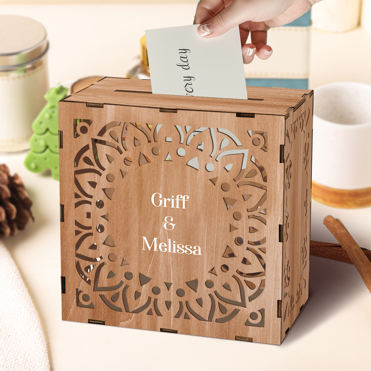 TEMU Boîte à cartes de vœux 1 pièce/personnalisable avec nom, boîte à cartes rectangulaire de style enveloppe à , convient pour réceptions,