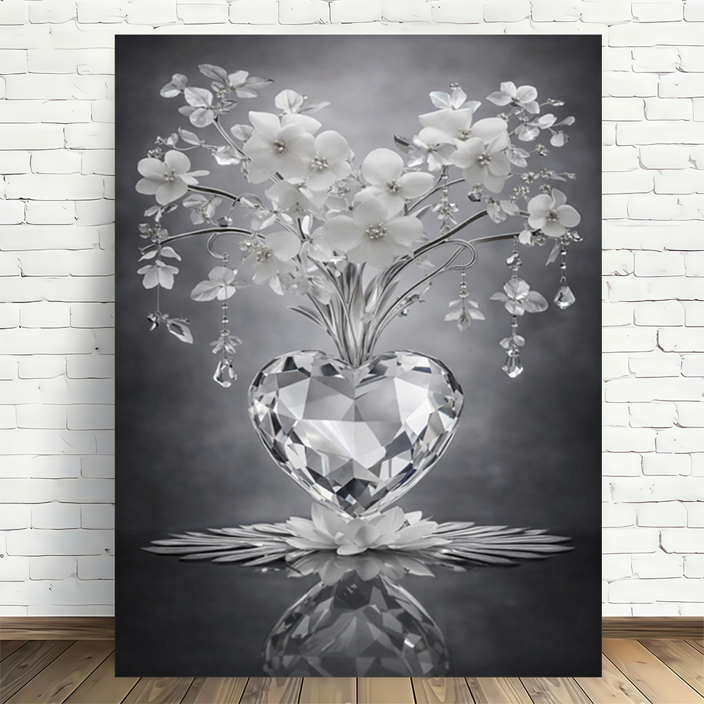 TEMU 2d Flat, 2d Flat, 2d Flat 1pc Elegant Crystal Heart Vase Modern Retro Frameless Canvas Wall Quality Printed Poster For And Office Decoration