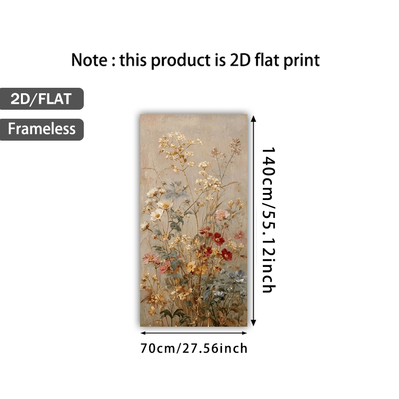 TEMU 2d Flat, 1pc Modern Abstract Wildflowers Canvas Painting - Oversized Frameless Wall Art Poster Suitable For Living Room &, Soft Hues Print,