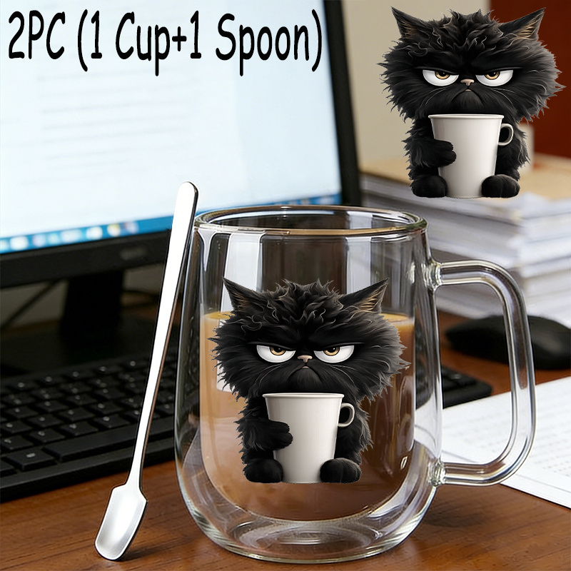 TEMU 2pcs(1pc Glass Cup+1pc Spoon),insulated Double-walled Borosilicate Reusable Water Cup With Handle,large Capacity Clear Coffee Mug For Beverages
