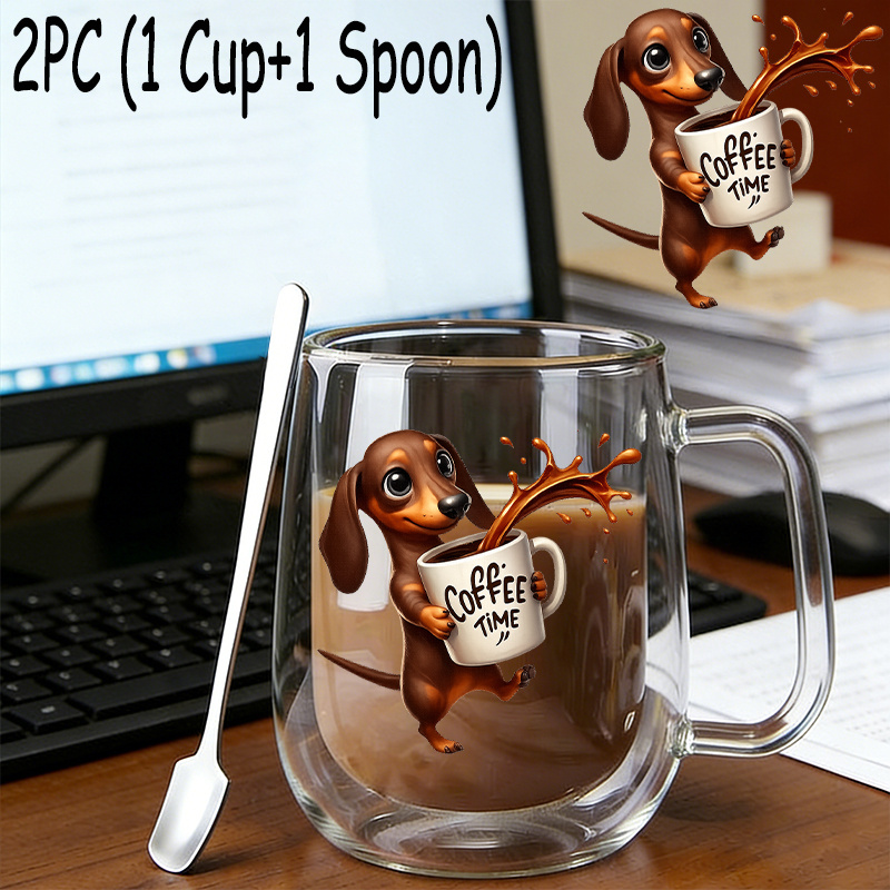TEMU 2pcs(1pc Glass Cup+1pc Spoon),insulated Double-walled Borosilicate Reusable Water Cup With Handle,large Capacity Clear Coffee Mug For Beverages