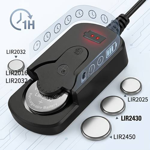 neues clip-on lader für schwarze und weiße knopfzellen , alternative zu cr2032, light schnellladung, kompatibel mit lir2016, 2025, 2450, 2430 knopfzellen, löst winterstromverschwendung, zyklische sparsamkeit