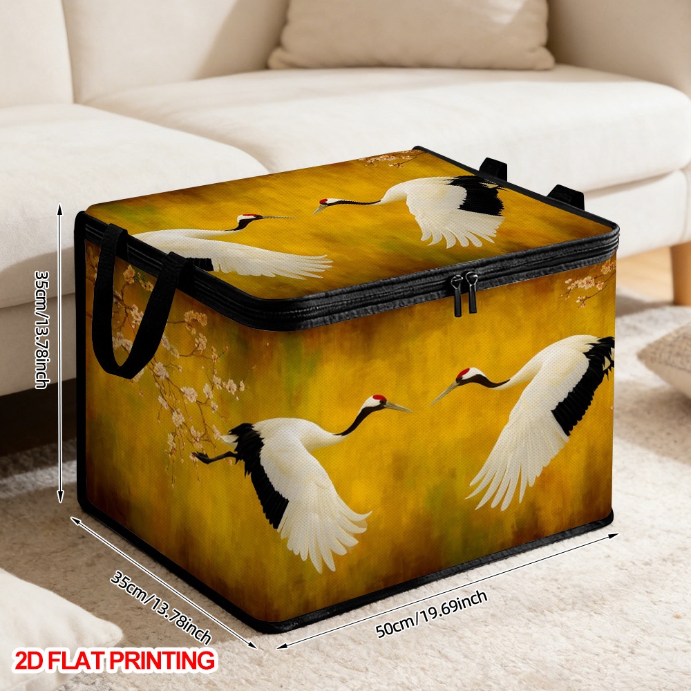 TEMU 1pc Flying & Blossoms Storage Bin With Lid - Oxford Cloth Dustproof Organizer Suitable For Dorm Room, Blanket Box, Bedside Shelf, Hallway Tidy,